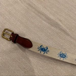 Men's Beige Canvas Belt with Blue Crab Embroidery